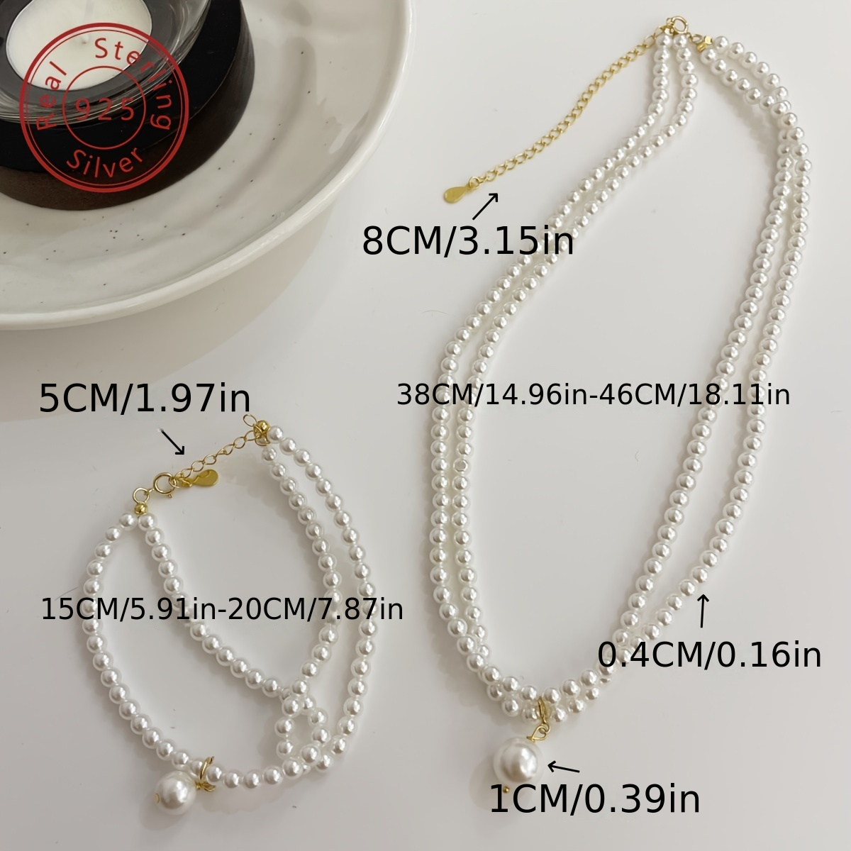 Boho 925 Silver Shell Bead Double Layer Set